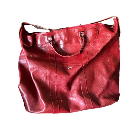 Cuoieria Fiorentina Giant Red Tote Bag Handles Strap Brick Red Flawed Functional - Picture 1 of 12